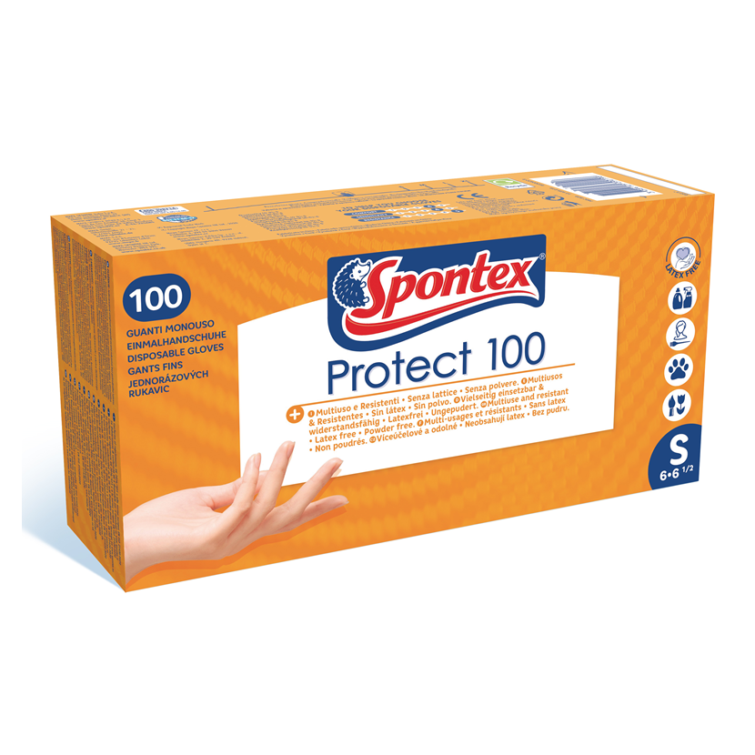 Luvas de vinil Spontex Protecteção 100 unid., tamanho S