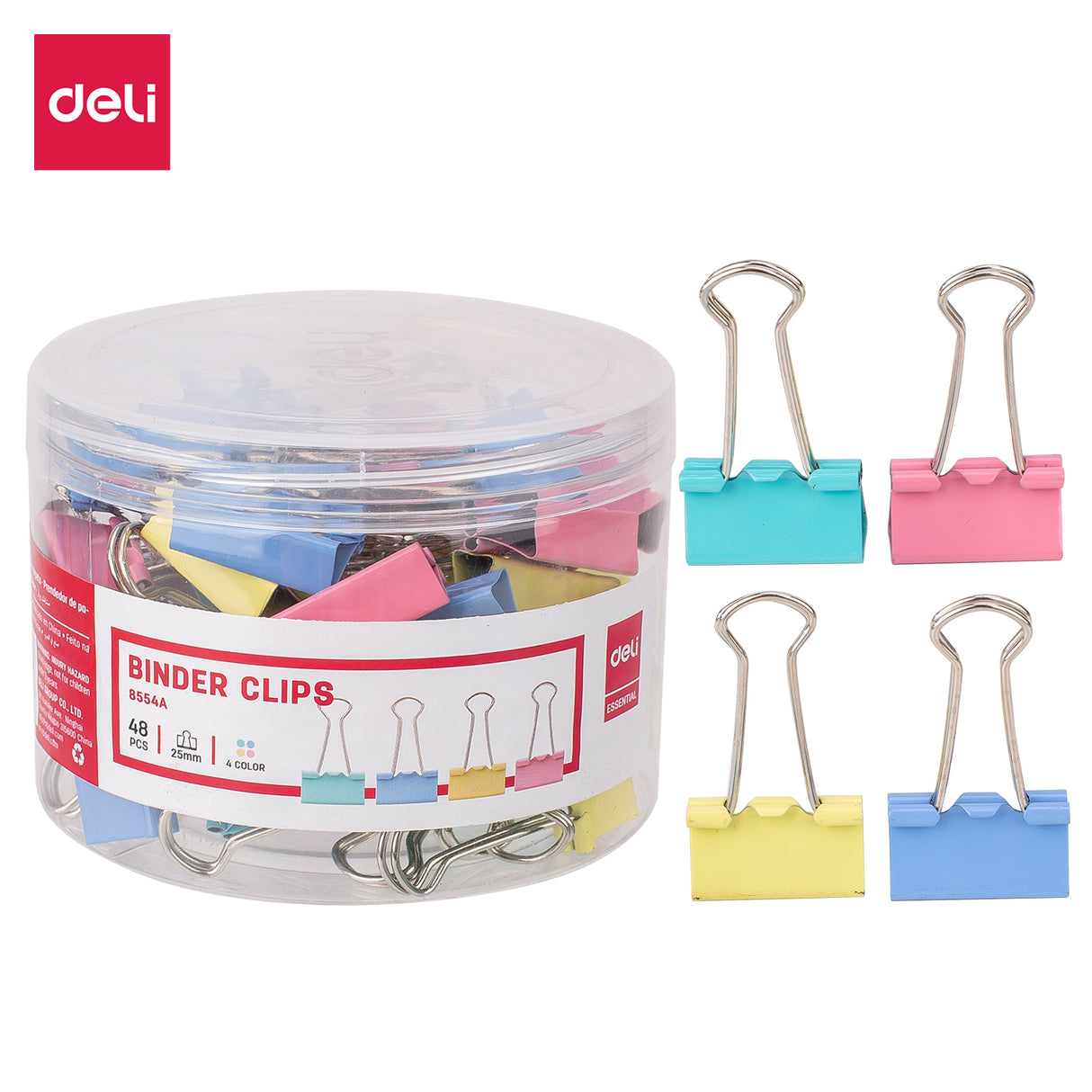 Clips de fácil aplicação Deli E8554A-4# colorido 25mm 48p/caixa