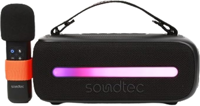 COLUNA PORTÁTIL PORODO SOUNDTEC 14W ALTO-FALANTE COM MICROFONE SEM FIO - PRETO