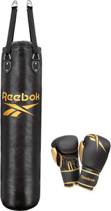 CONJUNTO DE LUVAS DE BOXE E SACO DE PANCADAS REEBOK 4FT - PRETO/OURO (RSCB-13105GB)