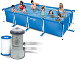 Conjunto de piscina com estrutura retangular 3 em 1 Intex 28273 com bomba de filtro, capacidade de 3407 litros/hora, 450 x 220 x 84 cm