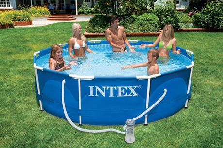 Piscina Intex com estrutura de metal profunda de 10 pés de diâmetro x 30 pol. (com bomba) 28202