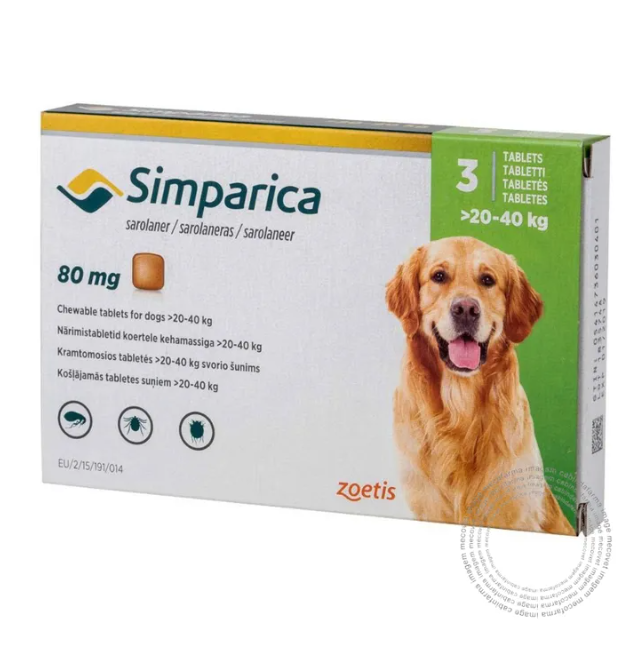 VET SIMPARICA 80MG (20-40KG) 3 COMP MAST