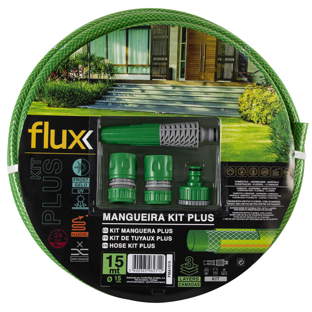 MANGUEIRA C/ACESSORIOS 15MM*15MTS FLUX