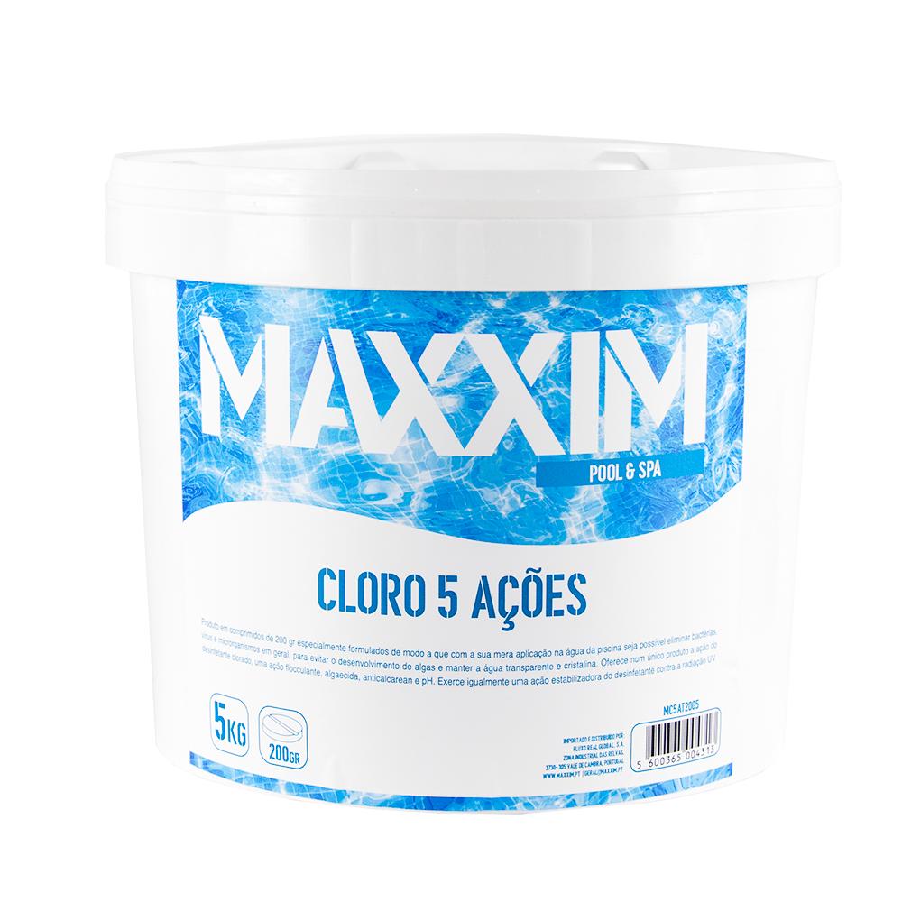 CLORO 5 AÇOES TABLETA 200GR 5KG MAXXIM