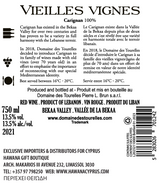 Vinho Tinto Vieilles Vignes Carignan Red Wine 2021 750 ml - Libanês