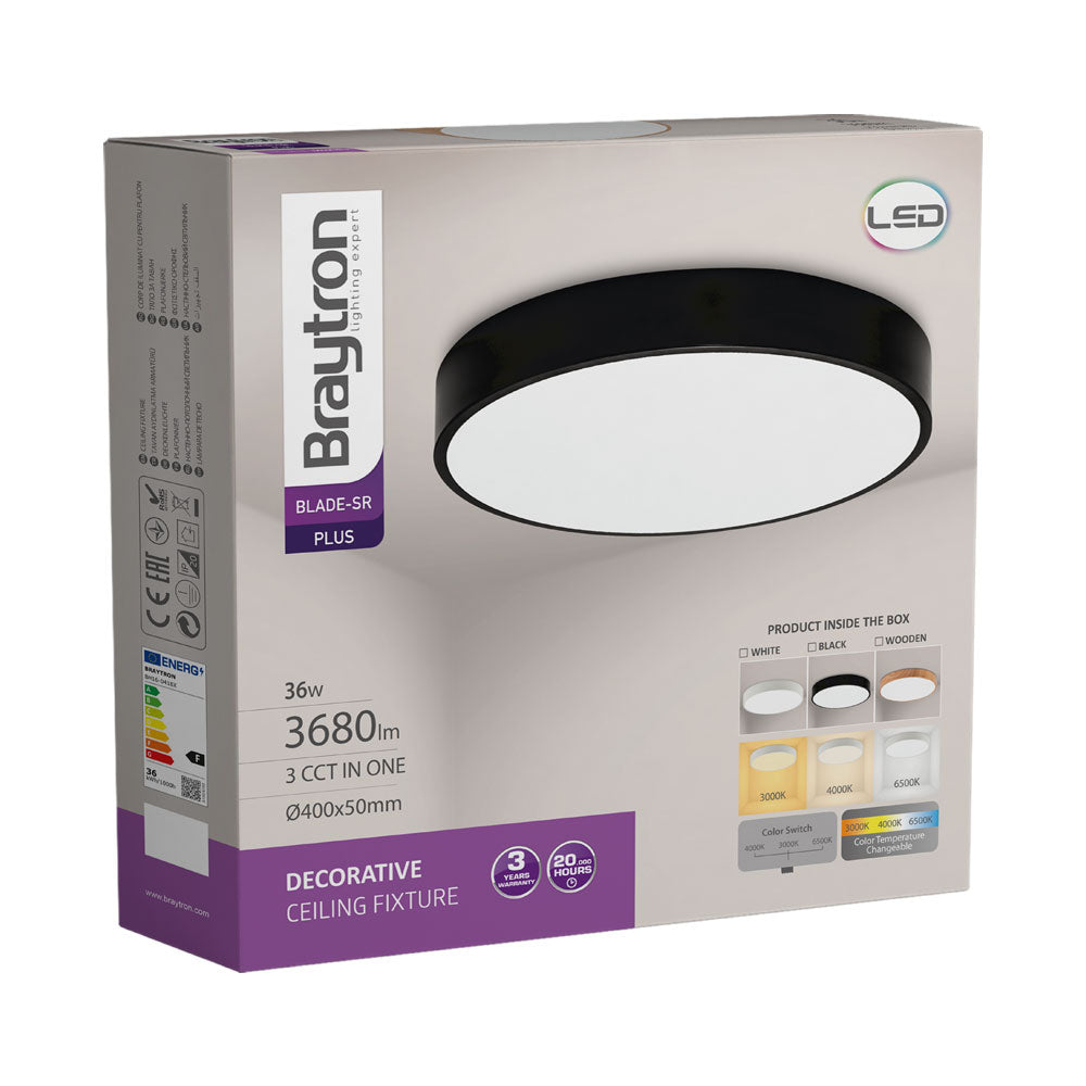 BRAYTRON - BLADE - SR - RND - BLC - 36W 3 EM 1 - CEILING LIGHT 3 EM 1 (3000K, 4000K, 6500K)