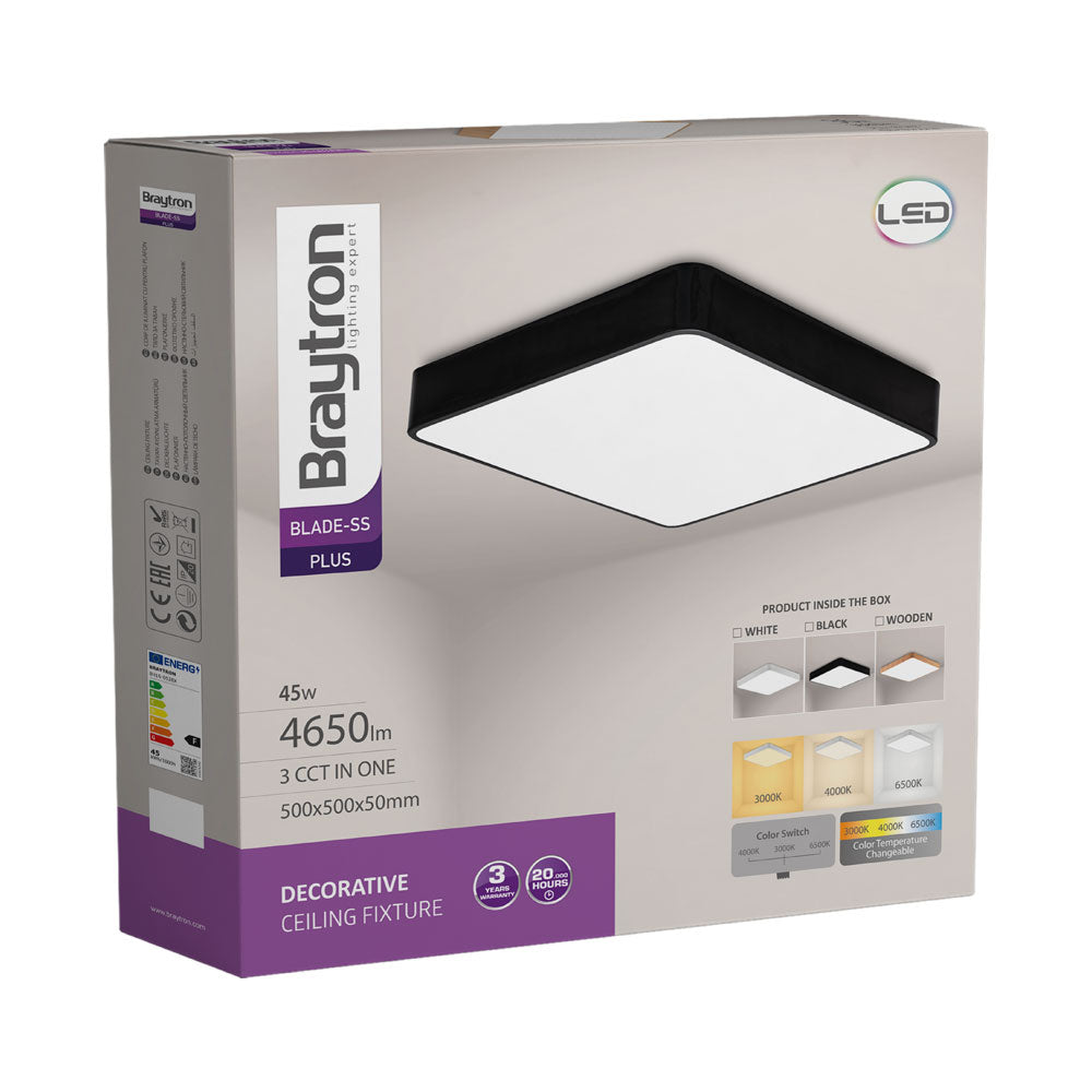 BRAYTRON - BLADE - SS - SQR - BLC - 45WRMT - CEILING LIGHT 3 EM 1 & CONTROLO REMOTO