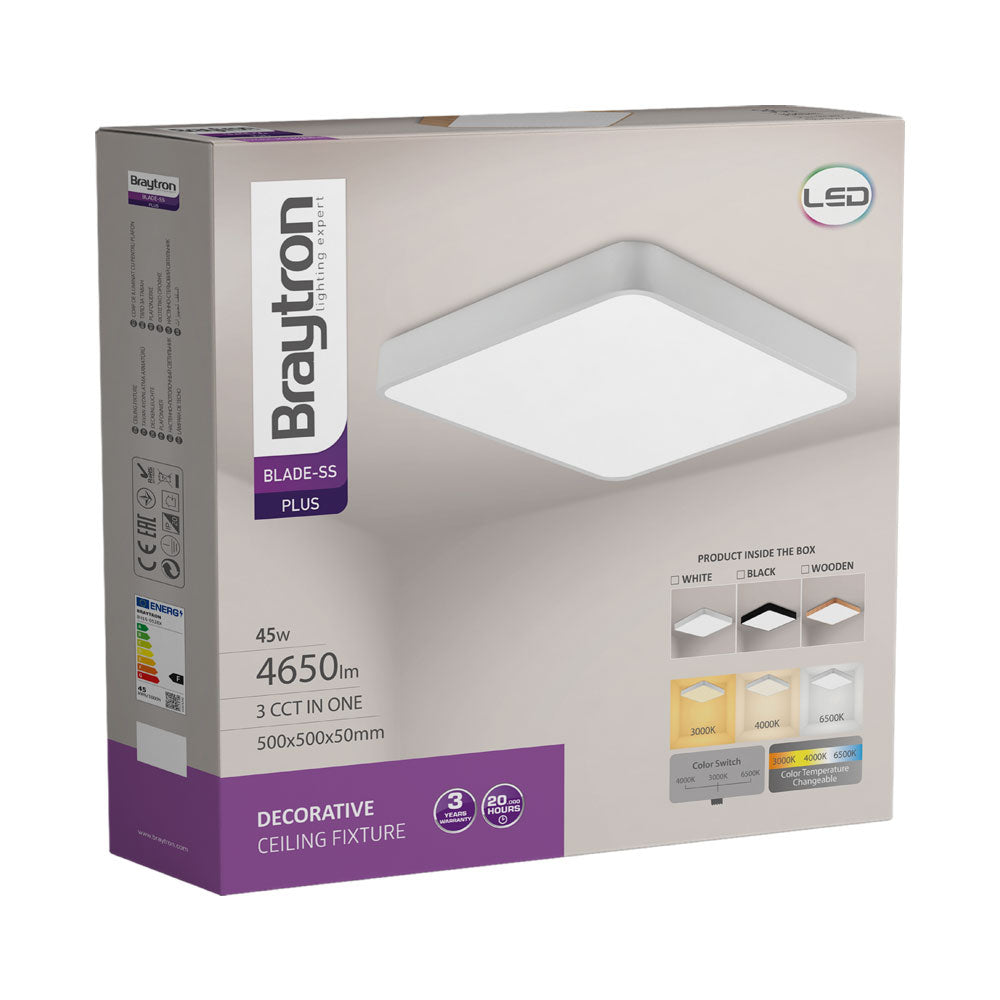 BRAYTRON - BLADE - SS - SQR - WDN - 45WRMT - CEILING LIGHT 3 EM 1 & CONTROLO REMOTO