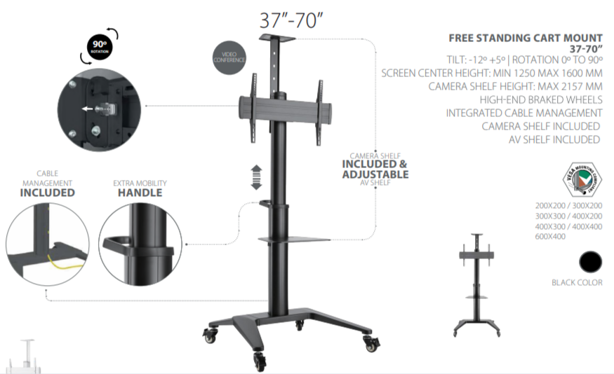 Suporte TV NAPOFIX Móvel Horizontal / Vertical - Preto 37-70