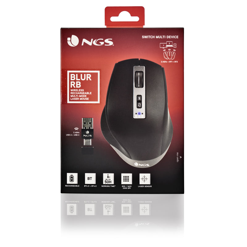 MOUSE NGS BLUR-RB WIRELESS RECARREGAVEL 3200 DPI