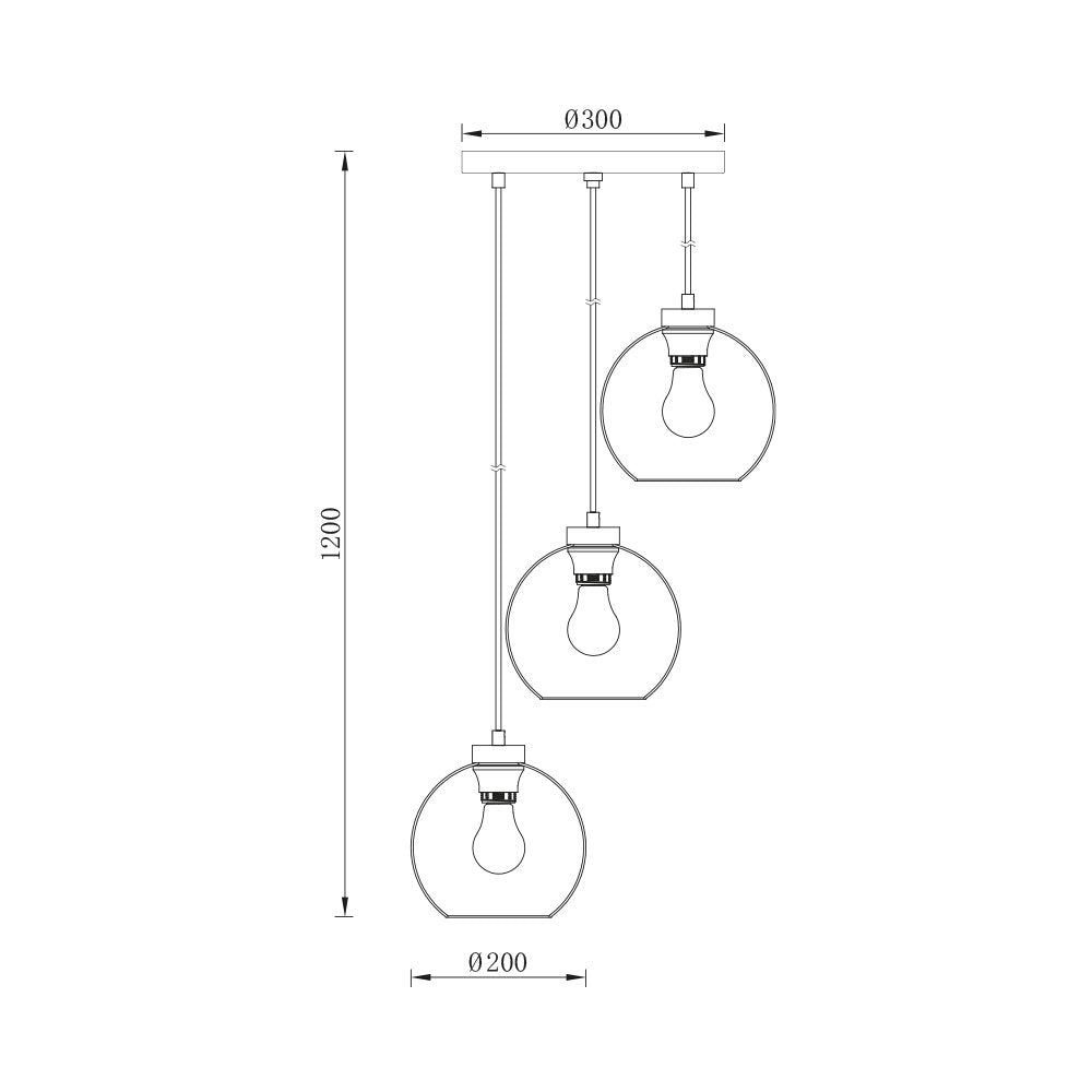 Suspensão 3 lâmpadas E27 BV01-00051 Braytron BRY-S005R-3H-3xE27-SMK-PENDANT LIGHT