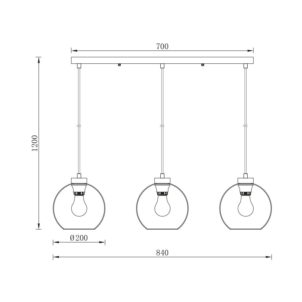 Suspensão 3 lâmpadas E27 BV01-00052 Braytron BRY-S005S-3H-3xE27-SMK-PENDANT LIGHT