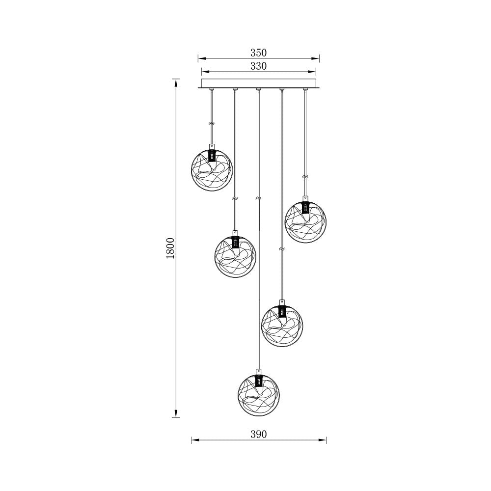 BRY-S002R-5H-5xG9-GLD-PENDANT LIGHT