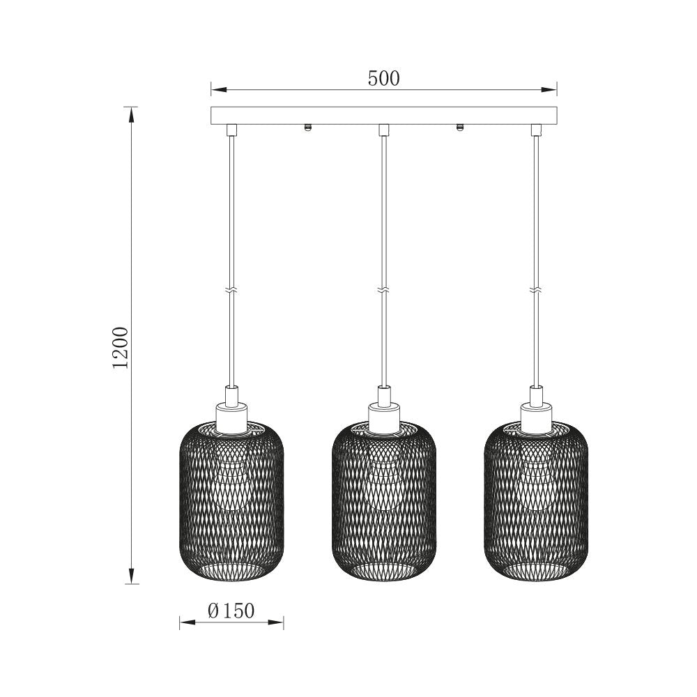 Lâmpada pendente vintage 3 lâmpadas E27 BV03-00015 Braytron BRY-W001S-3H-3xE27-WDN-PENDANT LIGHT