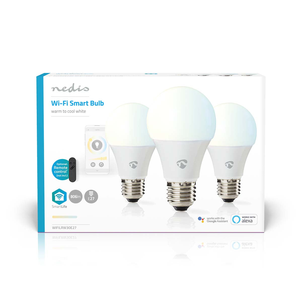 Lâmpada LED Branco Qt e Frio|Pack 3|Wi-Fi|E27|806 lm|9 W