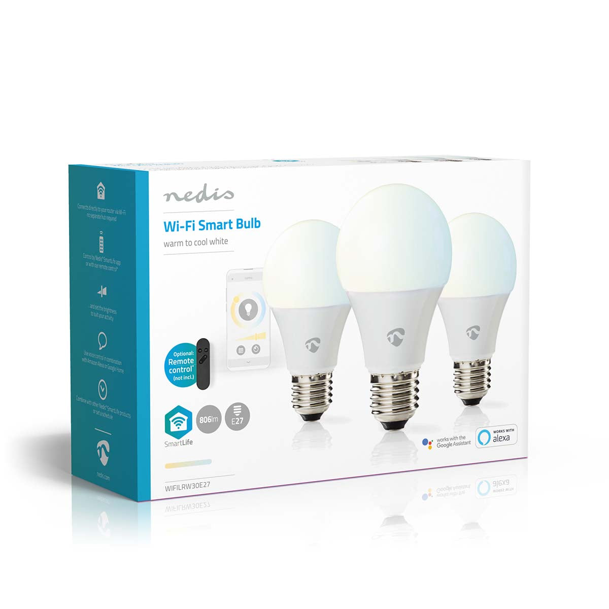 Lâmpada LED Branco Qt e Frio|Pack 3|Wi-Fi|E27|806 lm|9 W